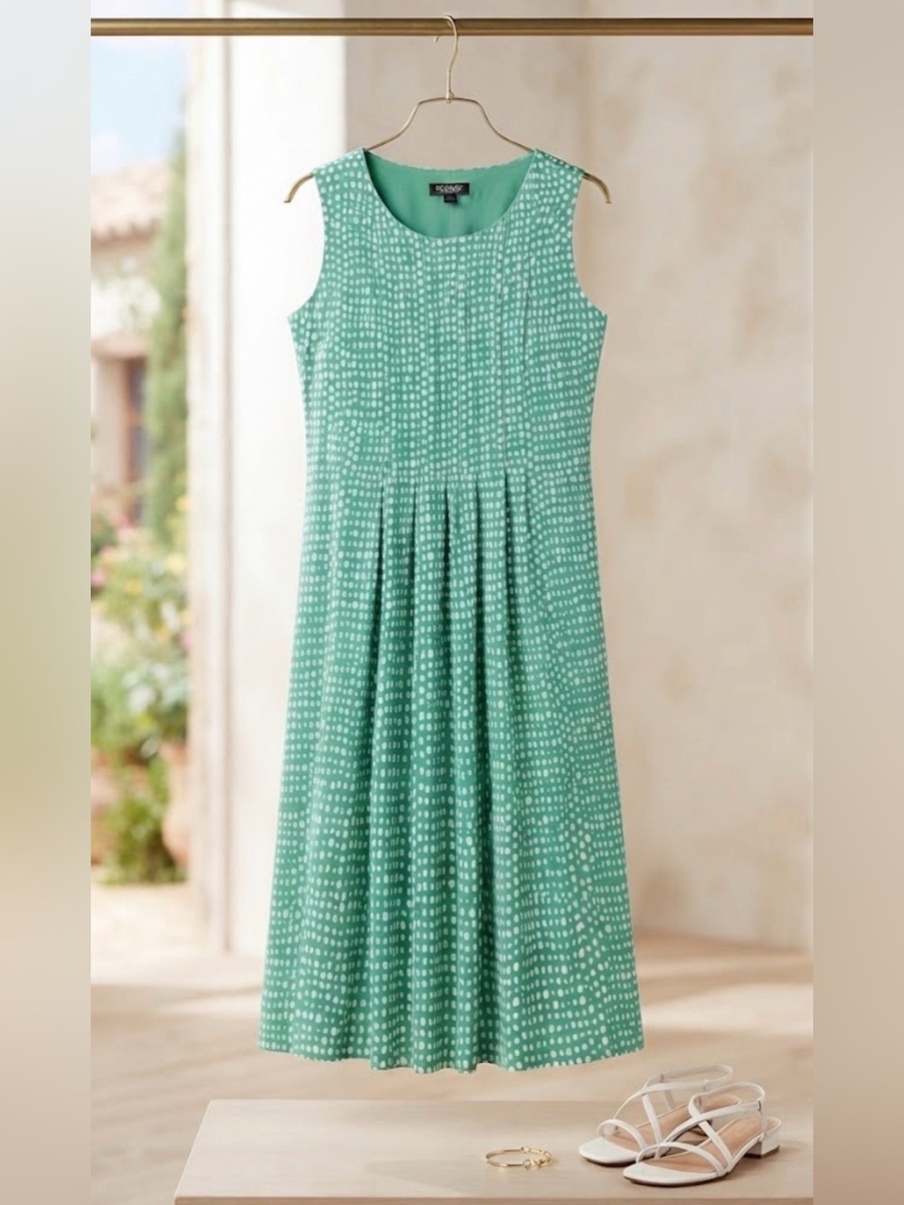 Glamour Women's Green White Polka Dot Sleeveless Lined Dress Size 16W
